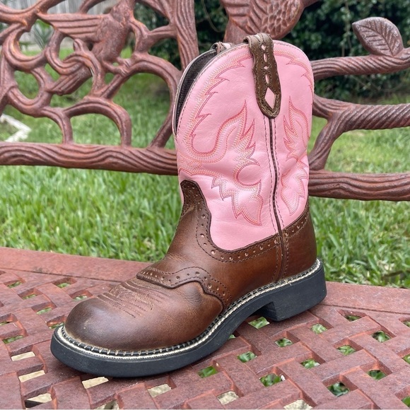 Justin gypsy cowgirl collection pink & brown round toe leather western boots - Picture 1 of 10